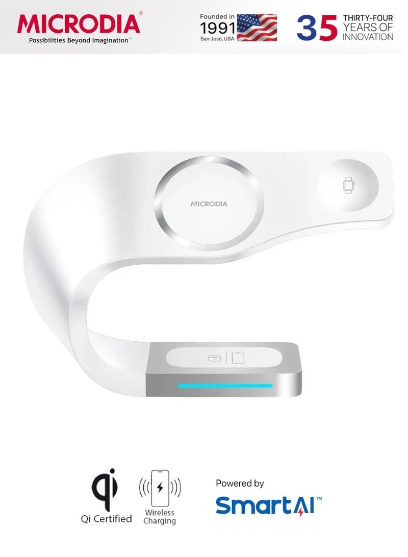 MICRODIA 【Microdia】SNAPStation™ CURVE 33W 5-in-1 Magnetic Wireless Charging Station – Stylish Curved MagSafe Charger Dock with Qi2 Fast Charging for iPhone 16/15/14/13, AirPods & Watch - White - Image 1